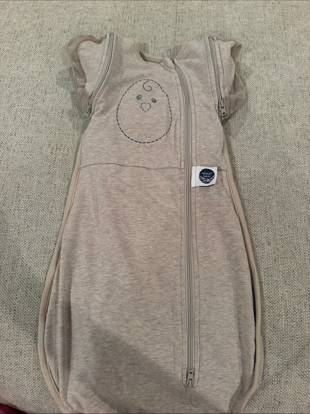 Nested Bean Neutral Beige Zen One Swaddle Sleep Sack with Chick Motif